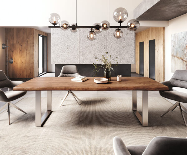 Jedálenský stôl Edge 260x100 XL akáciová hnedá nerezová oceľ úzky nepravidelný okraj - Image 2