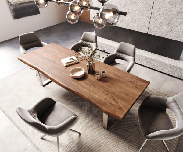 Jedálenský stôl Edge 260x100 XL akáciová hnedá nerezová oceľ úzky nepravidelný okraj - Image 4