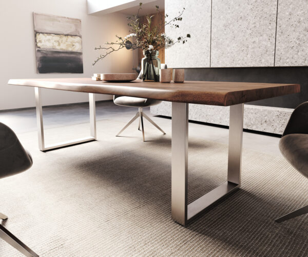Jedálenský stôl Edge 260x100 XL akáciová hnedá nerezová oceľ úzky nepravidelný okraj - Image 5