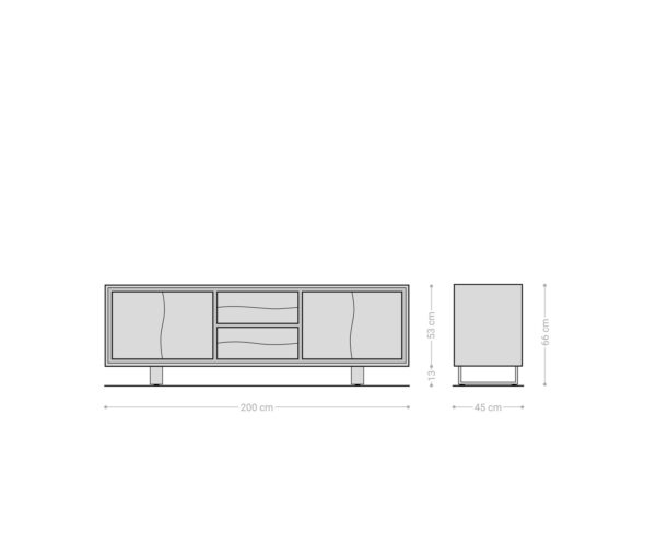 TV stolík Live-Edge 200 cm akácia hnedá 4 dvierka 2 zásuvky - Image 8