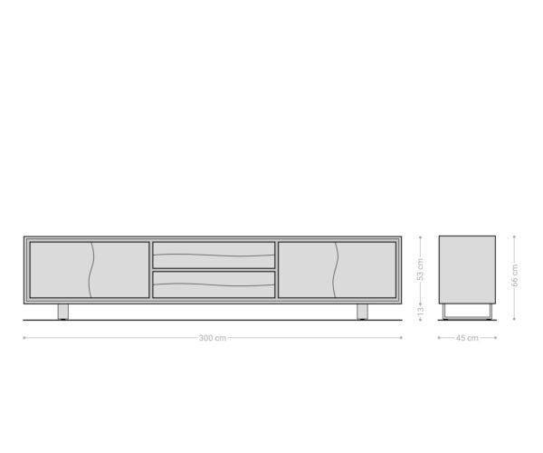 TV stolík Live-Edge 300 cm akácia hnedá 4 dvierka 2 zásuvky - Image 9