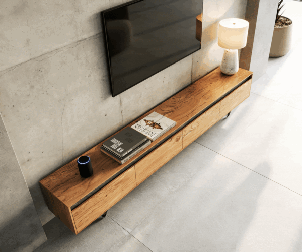 TV stolík Stonegrace 240 cm akáciová prírodná bridlica 4 dvierka - Image 4