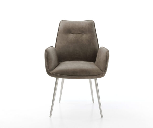 Jedálenská stolička Zoa-Flex mikrovlákno taupe vintage 4-nohá zúžená nerezová oceľ vrecková pružina - Image 2