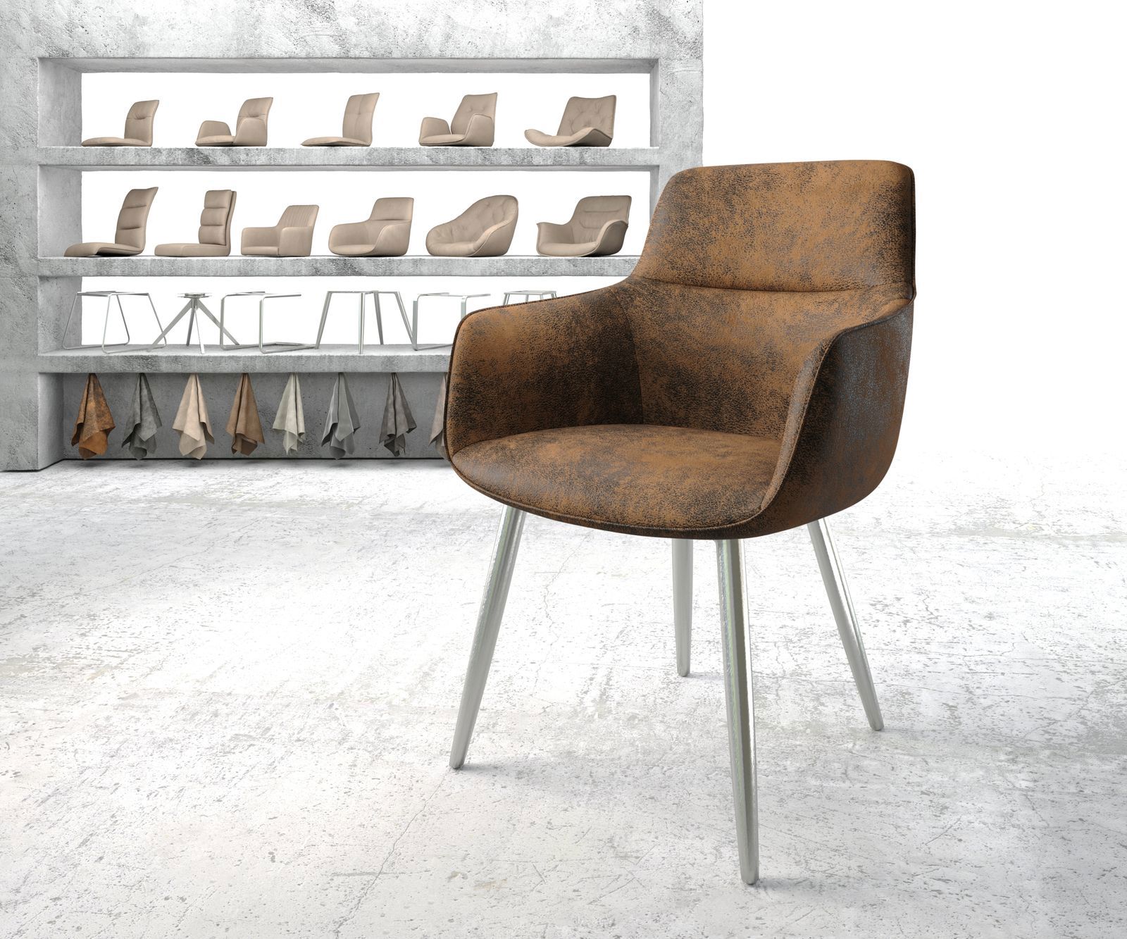 Jedálenská stolička Pejo-Flex hnedá vintage 4-nohá zúžená nerezová oceľ