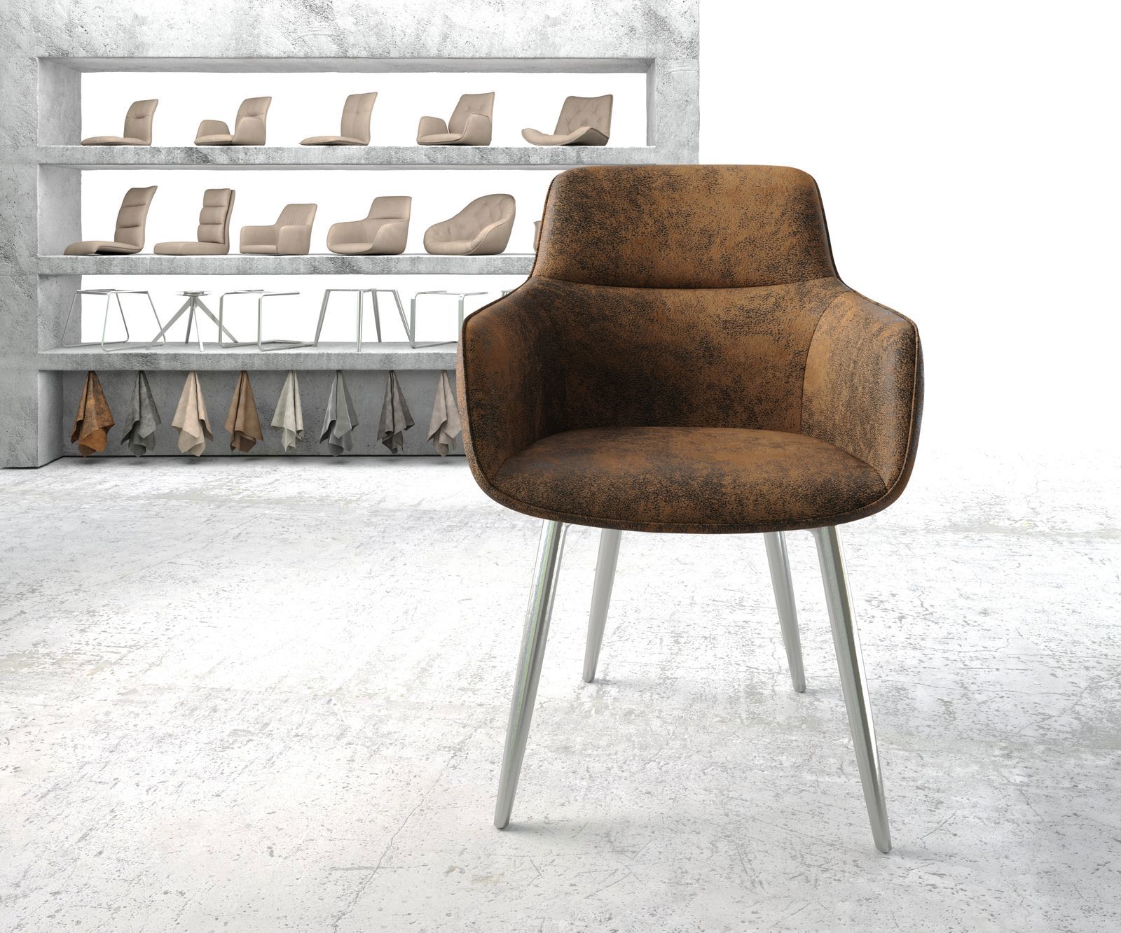 Jedálenská stolička Pejo-Flex hnedá vintage 4-nohá zúžená nerezová oceľ - Image 2