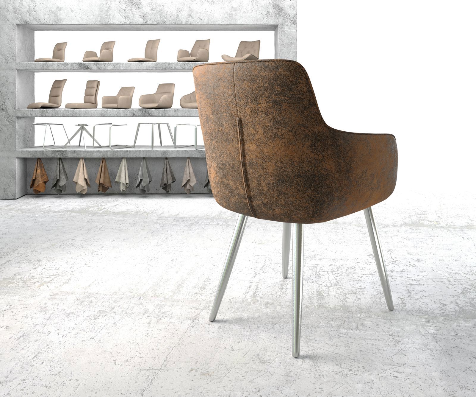 Jedálenská stolička Pejo-Flex hnedá vintage 4-nohá zúžená nerezová oceľ - Image 4