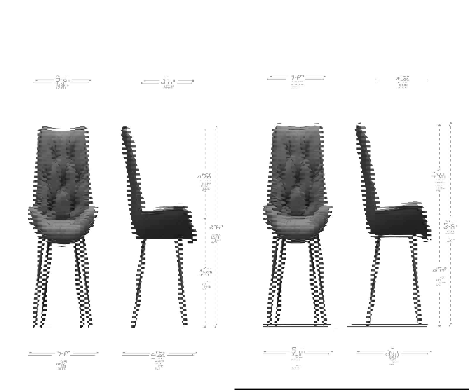 Jedálenská stolička Taimi-Flex mikrovlákno taupe vintage 4-nohá zúžená čierna - Image 6