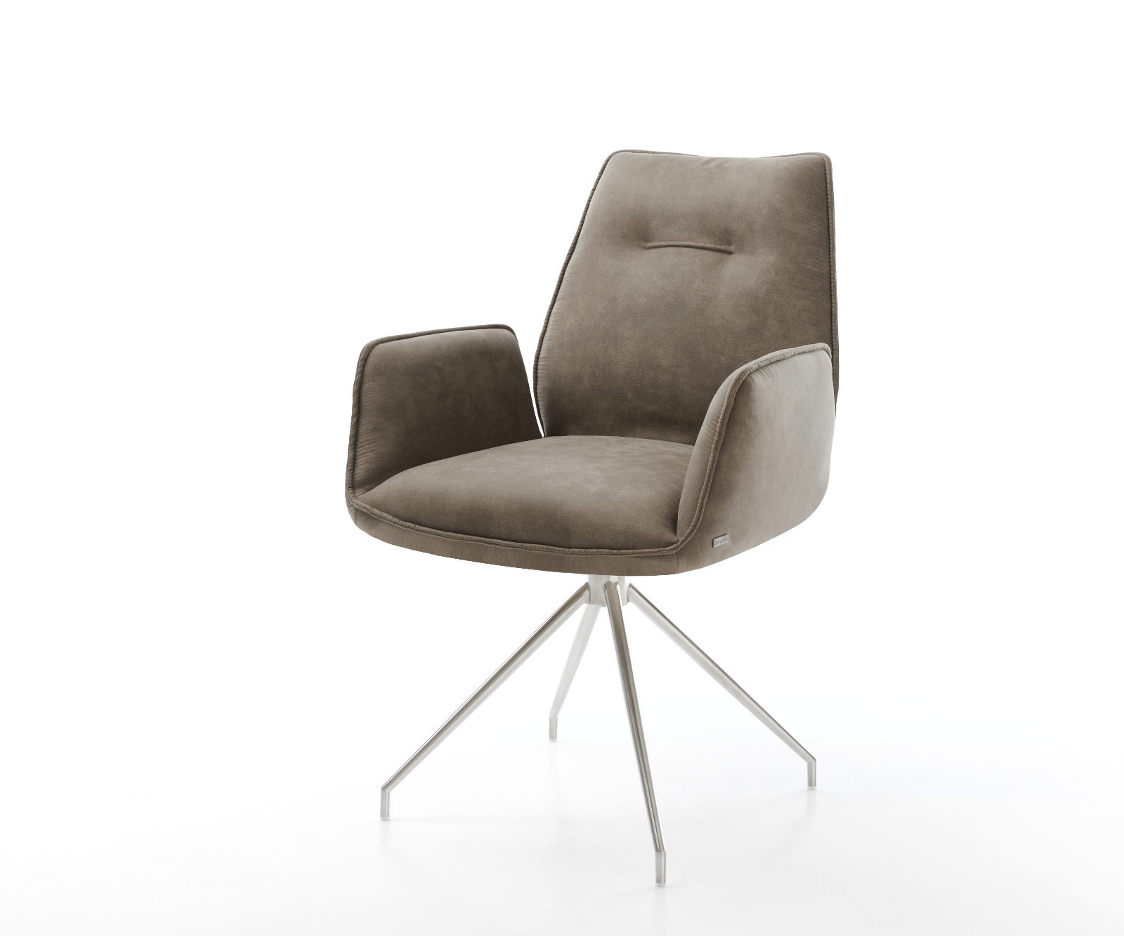 Jedálenská stolička Zoa-Flex mikrovlákno taupe vintage krížová podstava zúžená nerezová oceľ vrecková pružina