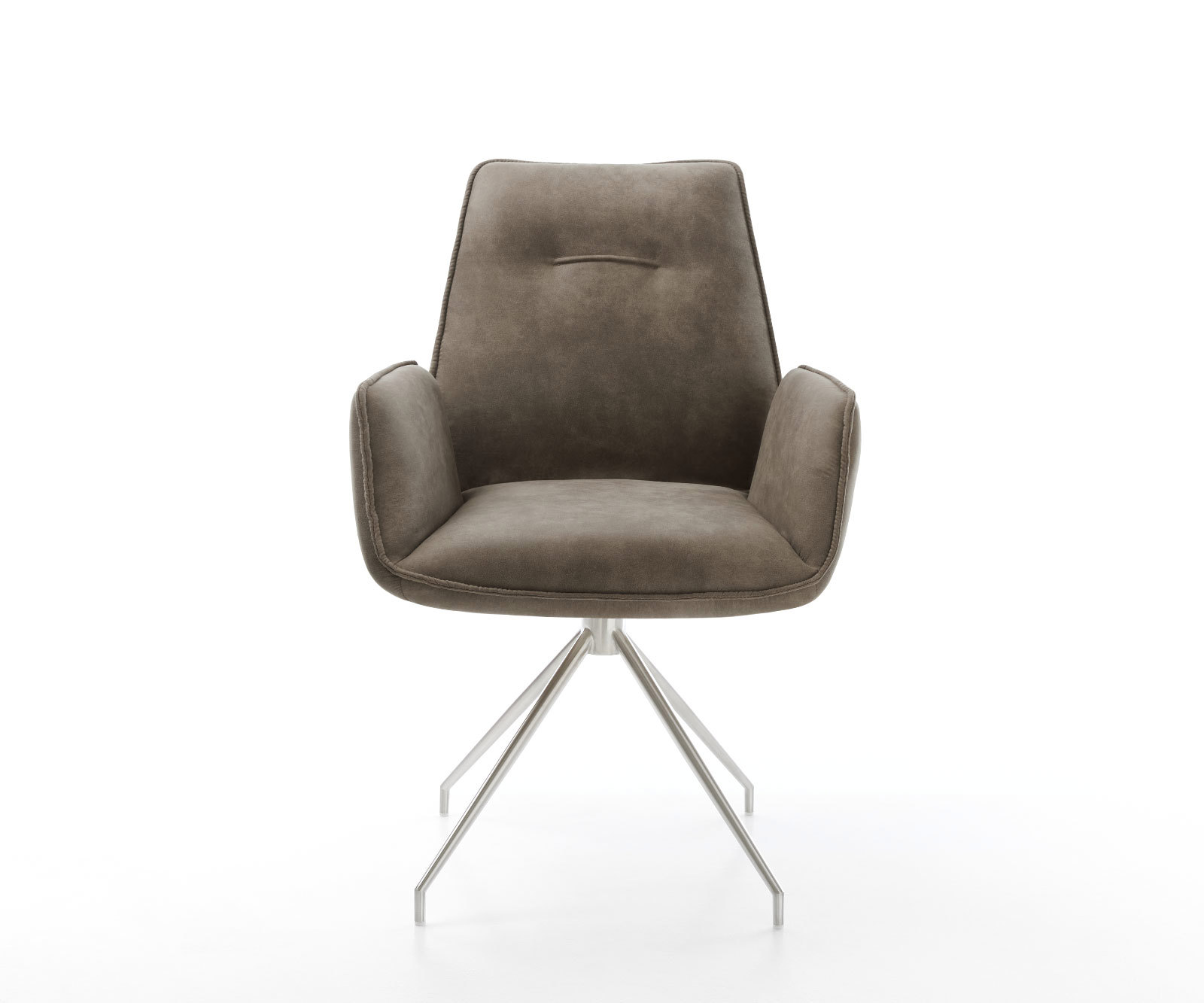 Jedálenská stolička Zoa-Flex mikrovlákno taupe vintage krížová podstava zúžená nerezová oceľ vrecková pružina - Image 2