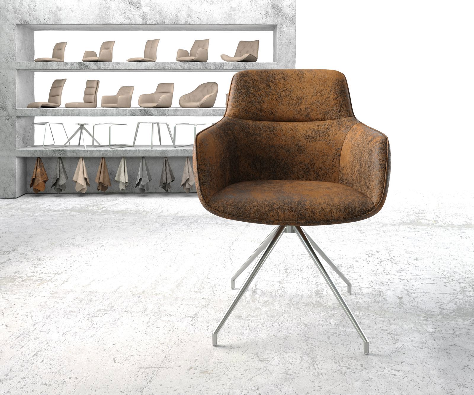 Otočná jedálenská stolička Pejo-Flex hnedá vintage krížová podstava zúžená nerezová oceľ otočná o 180° - Image 2