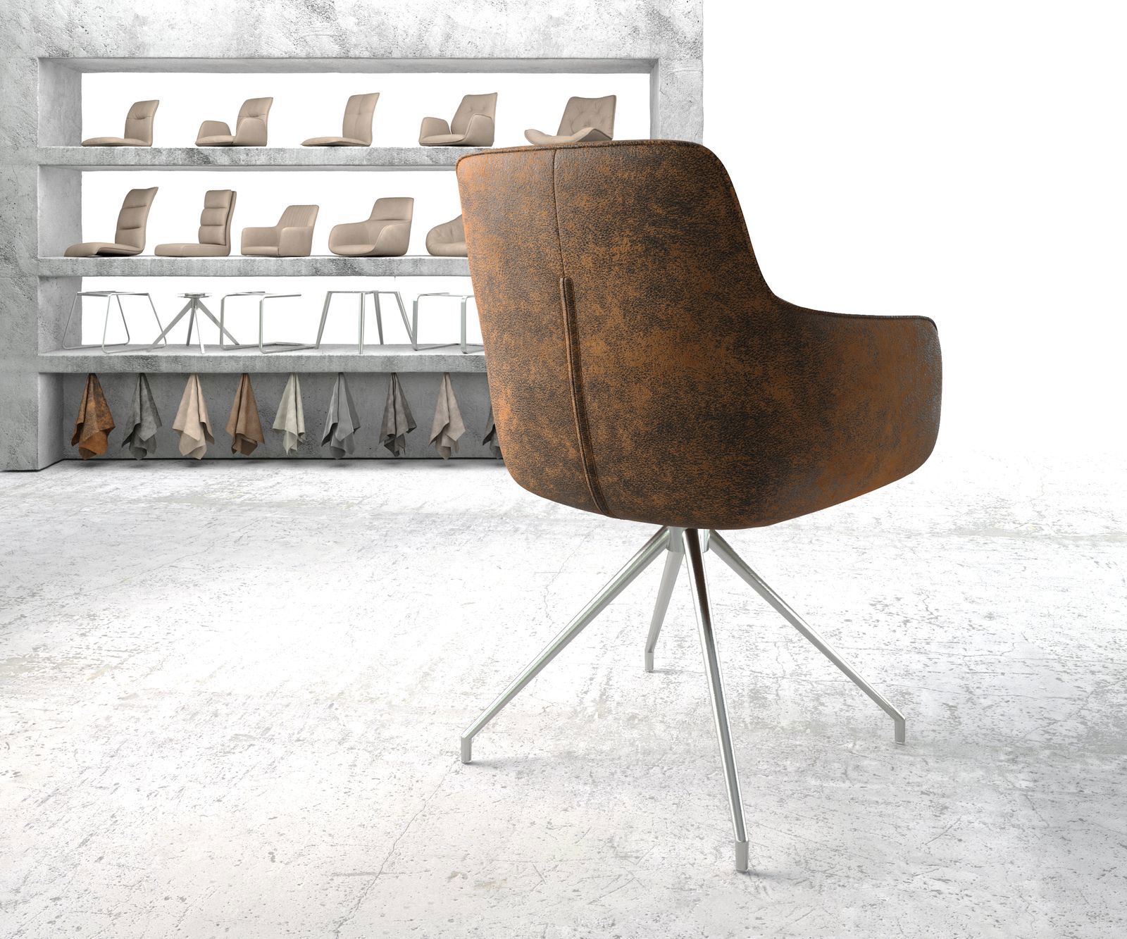 Otočná jedálenská stolička Pejo-Flex hnedá vintage krížová podstava zúžená nerezová oceľ otočná o 180° - Image 4