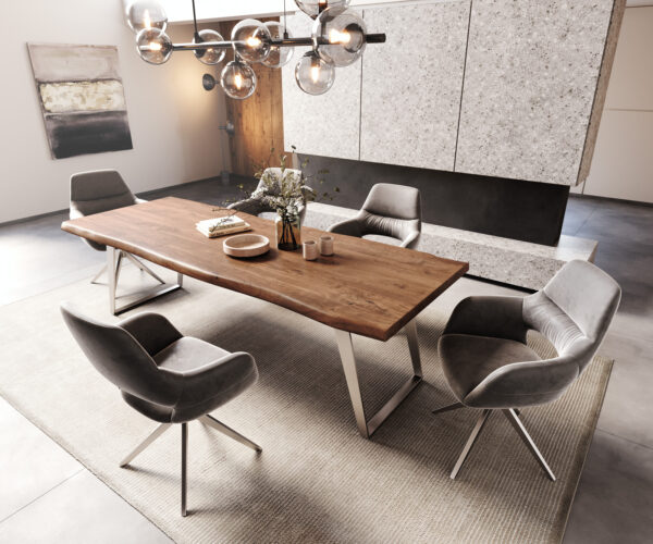 Jedálenský stôl Edge 260x100cm XL akáciová hnedá nerezová oceľ strieborná hranatá - Image 6