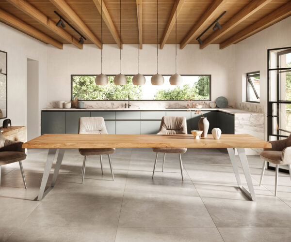 Jedálenský stôl Edge 300x100 cm XL akácia prírodná nerezová oceľ strieborná skosený Live-Edge - Image 2