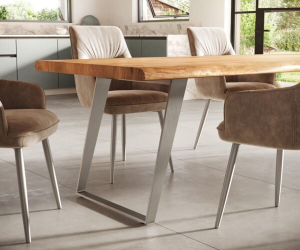 Jedálenský stôl Edge 300x100 cm XL akácia prírodná nerezová oceľ strieborná skosený Live-Edge - Image 6