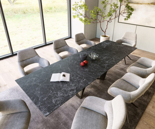 Jedálenský stôl Edge 300x100cm Laminam® keramická sivá podnož plochá oceľ čierna - Image 4