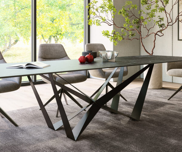 Jedálenský stôl Edge 300x100cm Laminam® keramická sivá podnož plochá oceľ čierna - Image 7