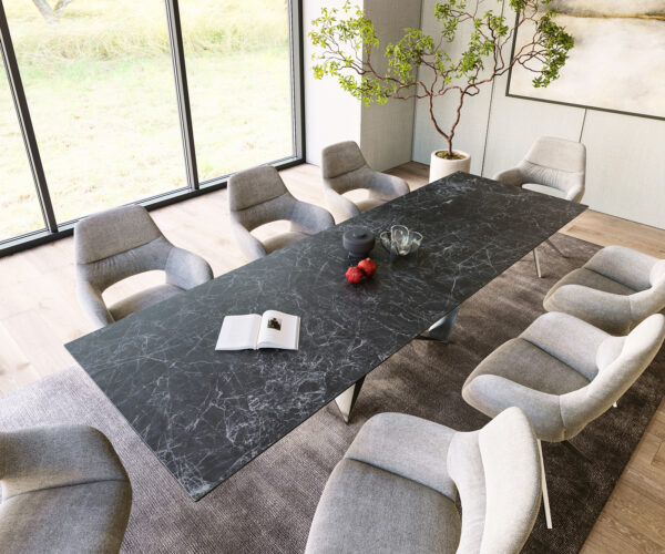 Jedálenský stôl Edge 300x100cm Laminam® keramická sivá podnož plochá oceľ strieborná - Image 4