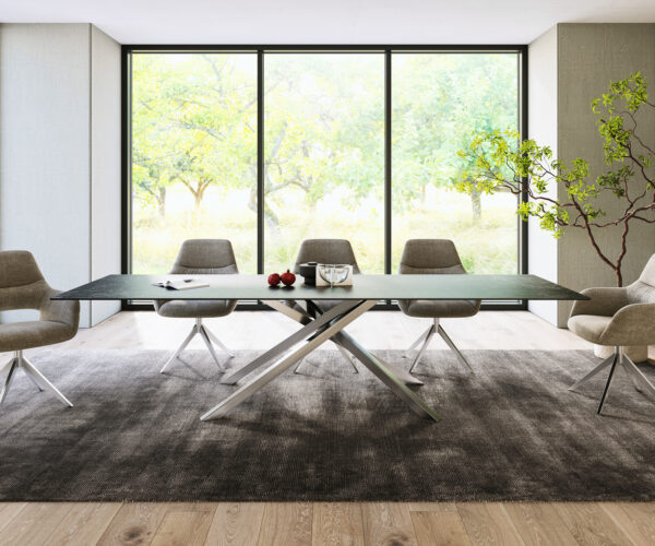 Jedálenský stôl Edge 300x100cm Laminam® keramický sivý krížová podnož strieborná - Image 2