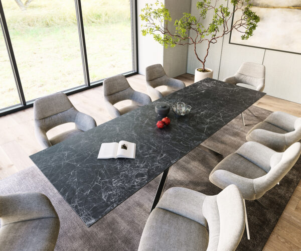 Jedálenský stôl Edge 300x100cm Laminam® keramický sivý krížová podnož strieborná - Image 4