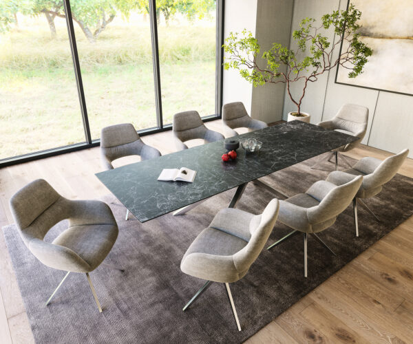 Jedálenský stôl Edge 300x100cm Laminam® keramický sivý krížová podnož strieborná - Image 6