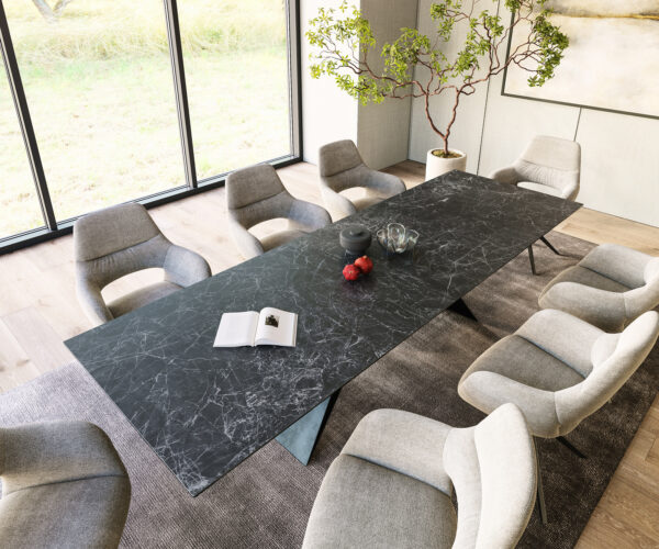 Jedálenský stôl Edge 300x100cm Laminam® keramický sivý podstavec v tvare písmena V čierny - Image 4