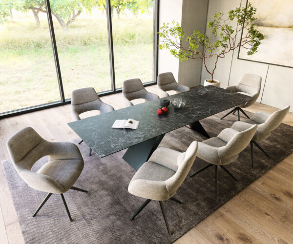 Jedálenský stôl Edge 300x100cm Laminam® keramický sivý podstavec v tvare písmena V čierny - Image 6