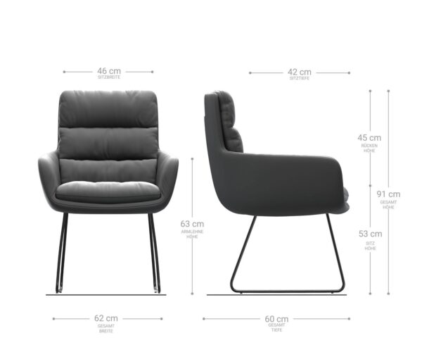 Jedálenská stolička Abelia-Flex s podrúčkami z pravej kože čierna tenká základňa čierna - Image 6