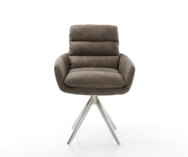 Jedálenská stolička Abelia-Flex s opierkami mikrovlákno taupe vintage krížová podstava hranatá nerezová oceľ - Image 2