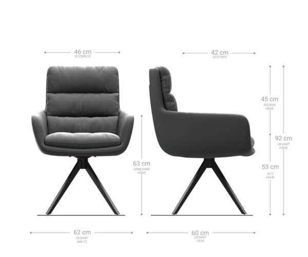 Jedálenská stolička Abelia-Flex s opierkami pravá koža čierna krížová podstava hranatá čierna - Image 6