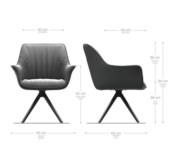 Otočná stolička Keila-Flex s podrúčkami z pravej kože čierna krížová základňa štvorcová čierna - Image 6