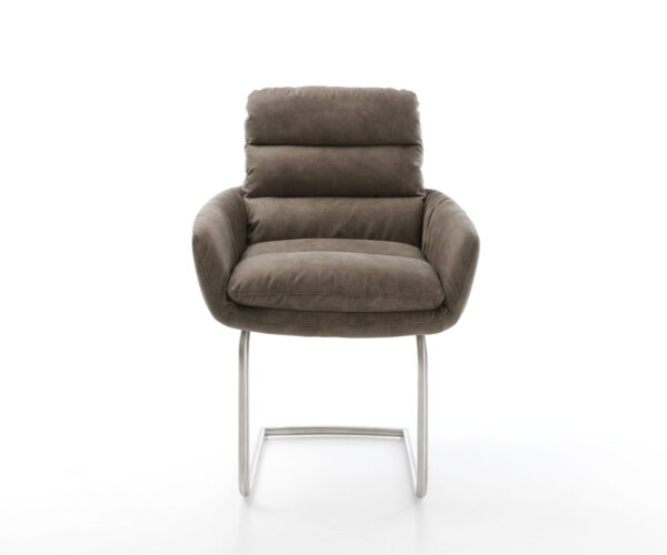 Jedálenská stolička Abelia-Flex s opierkami mikrovlákno taupe vintage jedálenská stolička okrúhla nerezová oceľ - Image 2