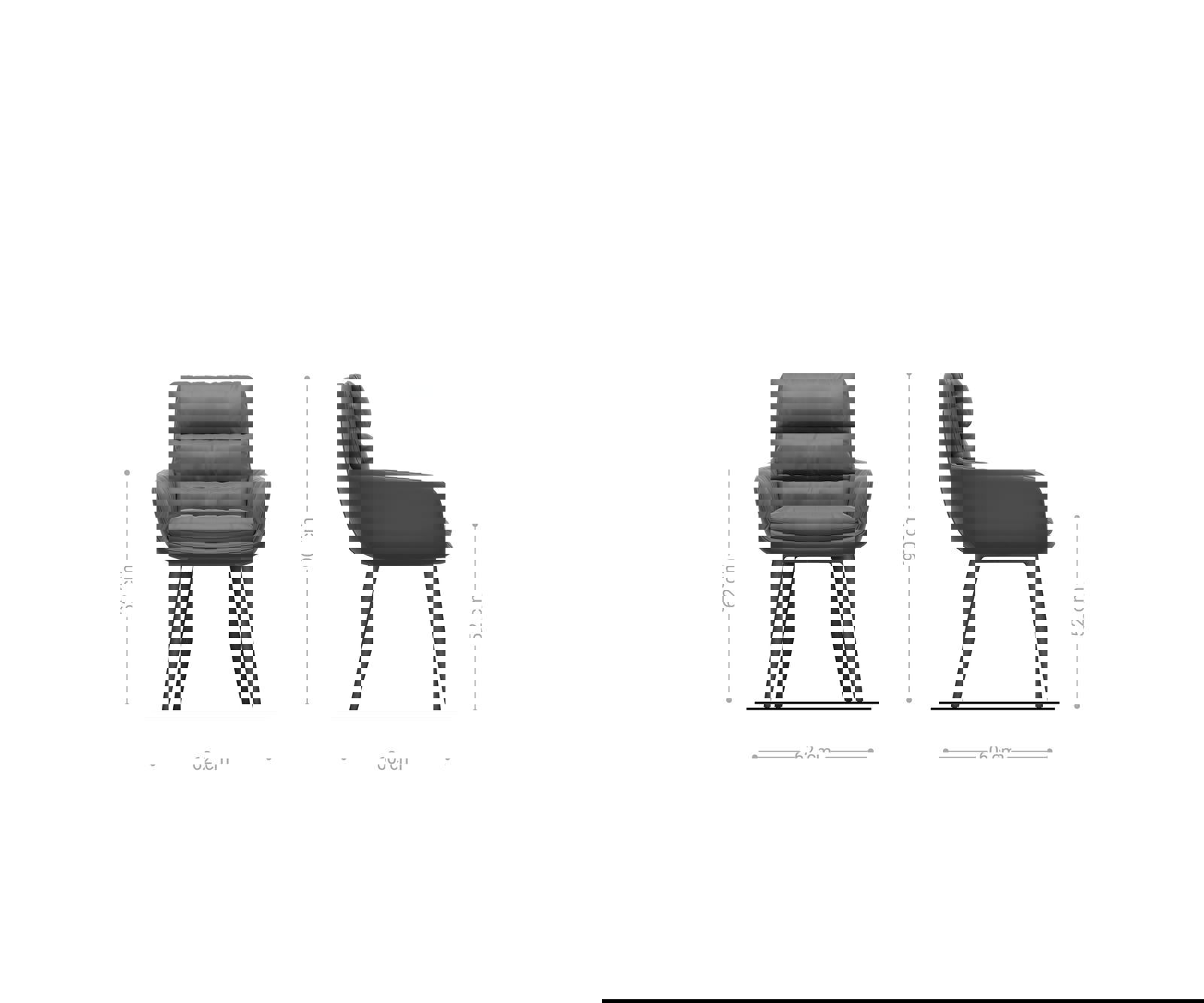 Jedálenská stolička Abelia-Flex s opierkami zamat sivá 4-nohá zúžená čierna - Image 6