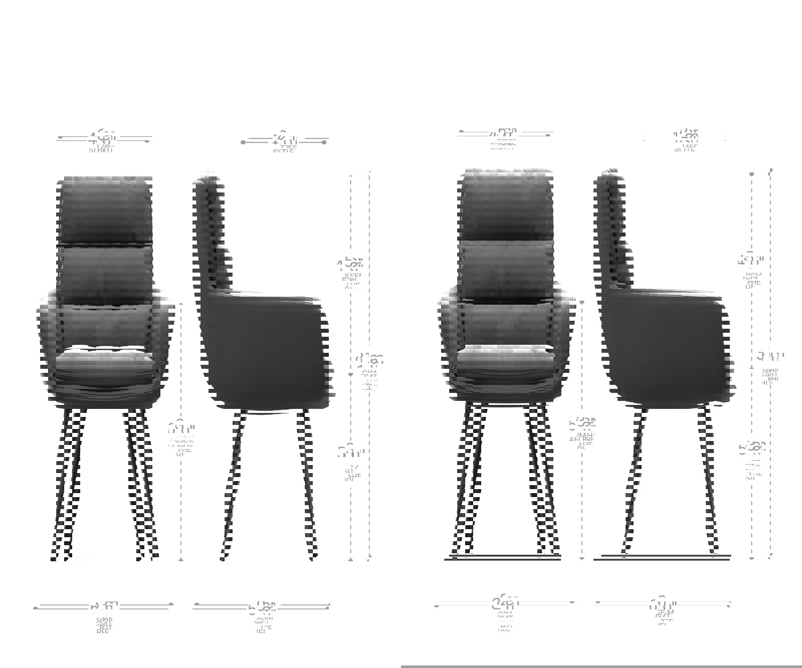 Jedálenská stolička Abelia-Flex s opierkami pravá koža čierna 4-nohá zúžená čierna - Image 6