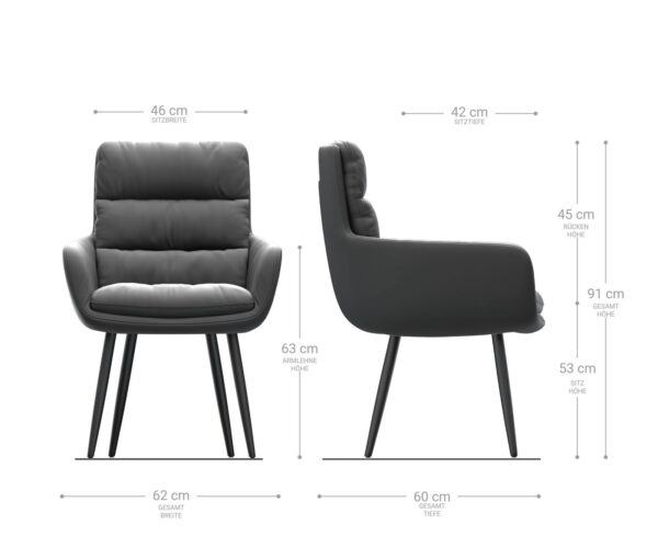 Jedálenská stolička Abelia-Flex s podrúčkami zo štruktúrovanej tkaniny svetlo sivá zúžená čierna - Image 6