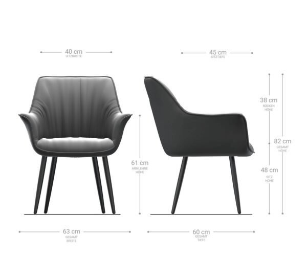 Jedálenská stolička Keila-Flex s podrúčkami antracitová vintage kužeľová podnož z nehrdzavejúcej ocele - Image 6