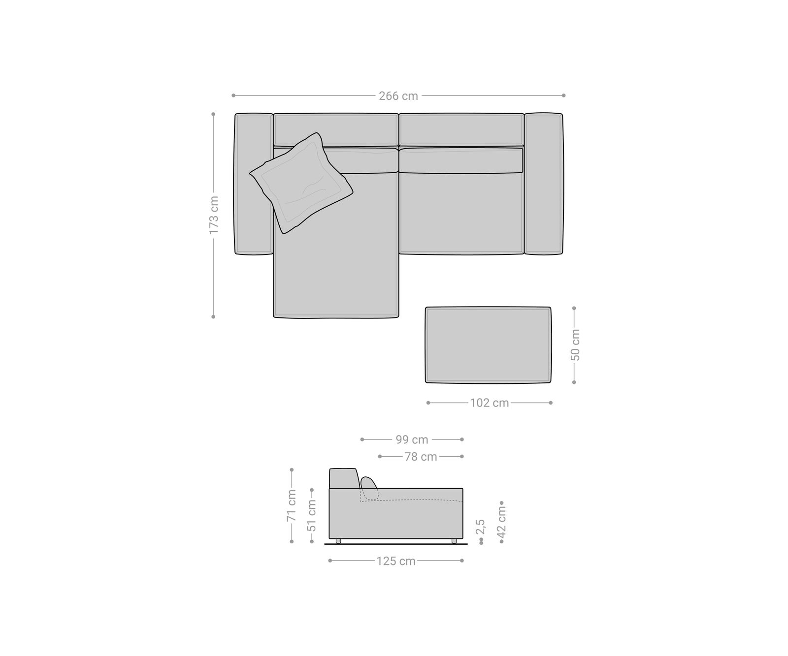 Rohová pohovka Sirpio XL 270x170 cm mikrovlákno taupe variabilné ležadlo s taburetom - Image 7