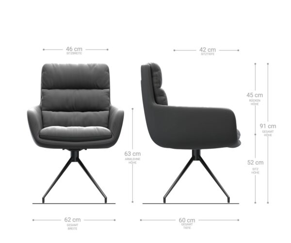 Otočná stolička Abelia-Flex s podrúčkami z pravej kože čierna zúžená čierna krížová základňa - Image 6