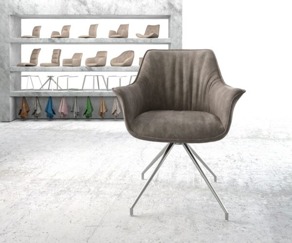 Otočná stolička Keila-Flex s podrúčkami taupe vintage krížová základňa zúžená z nerezovej ocele - Image 2