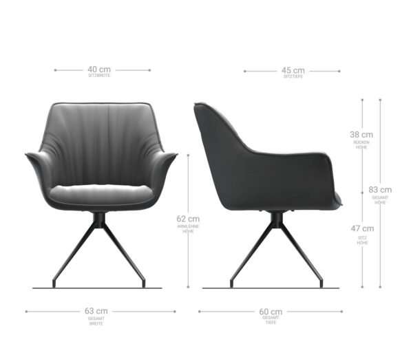Otočná stolička Keila-Flex s podrúčkami taupe vintage krížová základňa zúžená z nerezovej ocele - Image 5