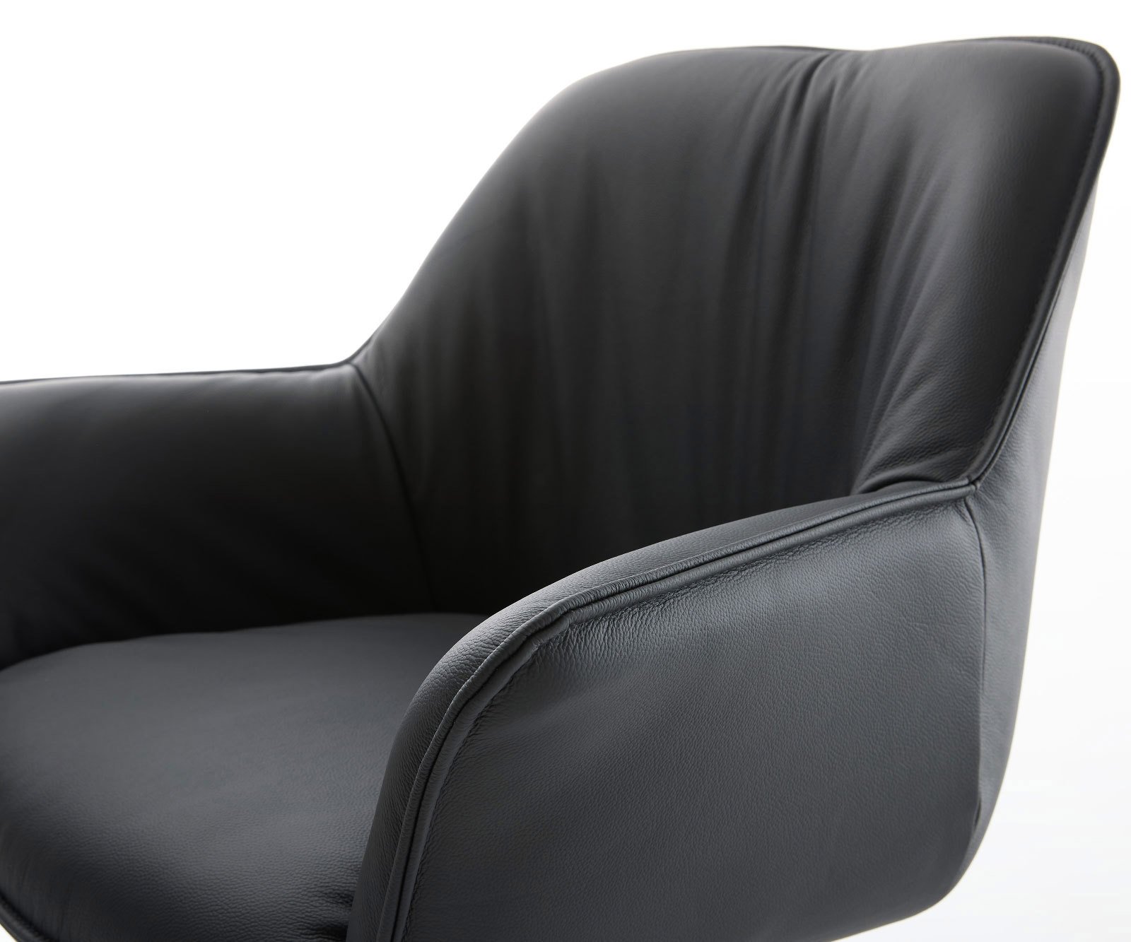 Jedálenská stolička Keila-Flex s opierkami pravá koža čierna krížová podstava zúžená nerezová oceľ - Image 4