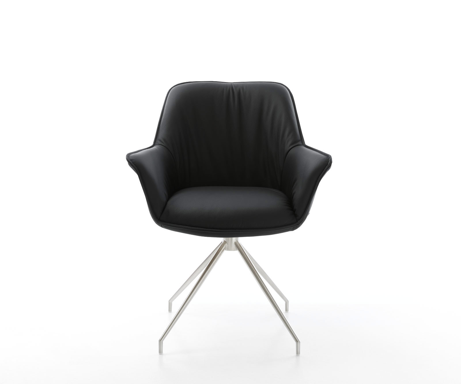 Jedálenská stolička Keila-Flex s opierkami pravá koža čierna krížová podstava zúžená nerezová oceľ - Image 2