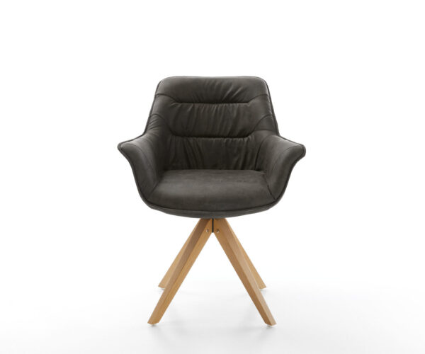 Otočná stolička Kaira-Flex antracit vintage z mikrovlákna s drevenou základňou - Image 2