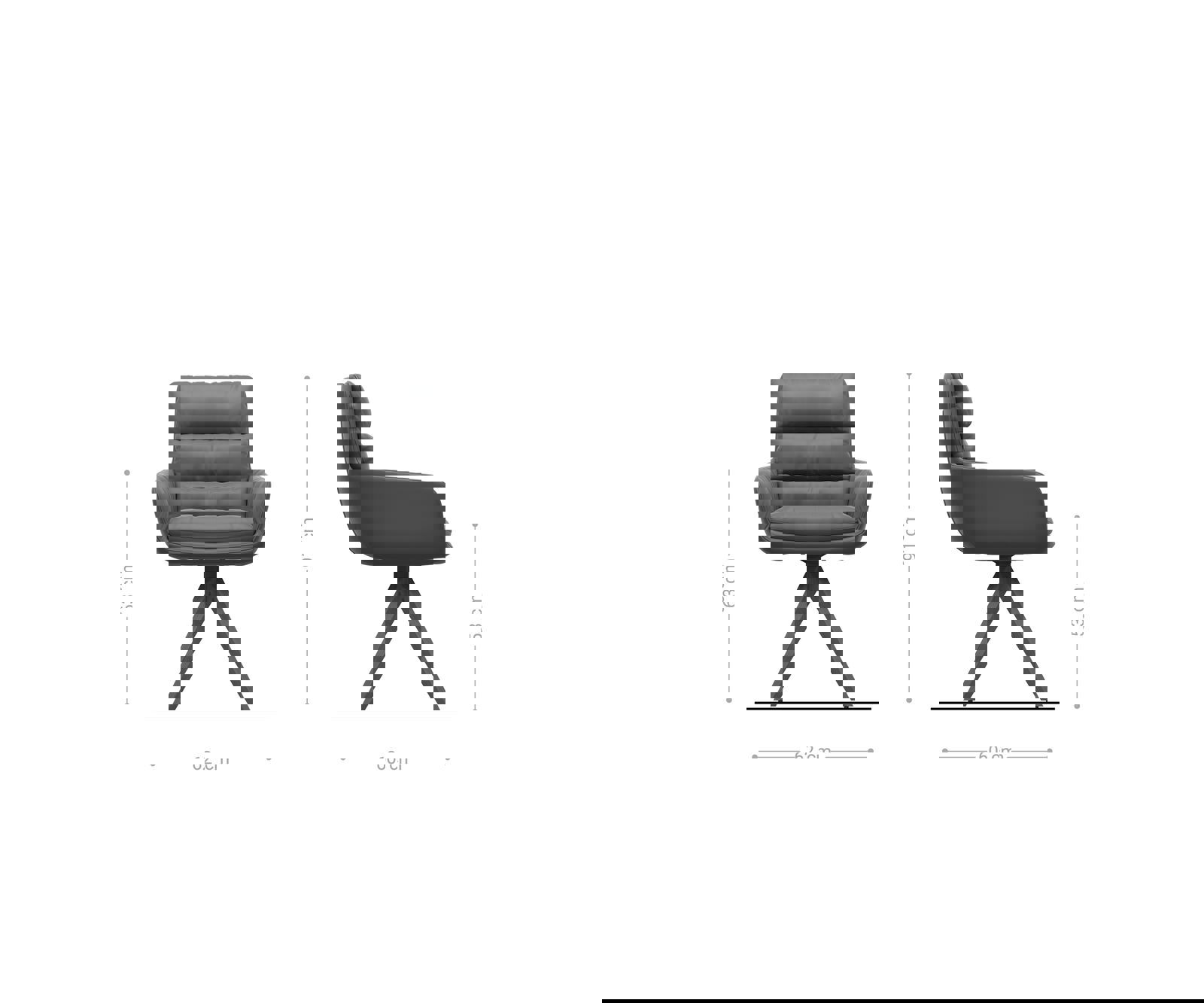 Jedálenská stolička Abelia-Flex s opierkami pravá koža čierna drevená podstava hranatá prírodná - Image 6