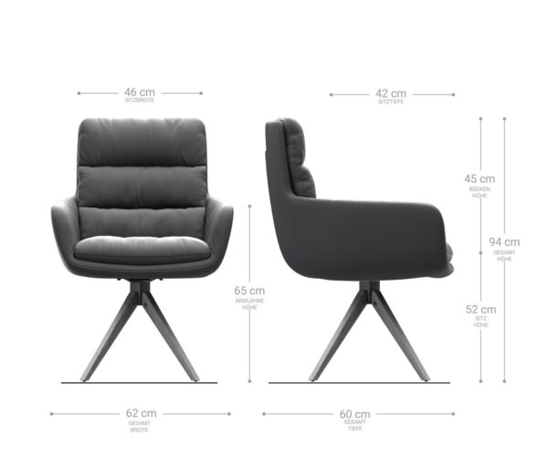 Abelia-Flex otočná stolička s podrúčkami svetlo sivá plochá látka štvorcová drevená základňa - Image 6