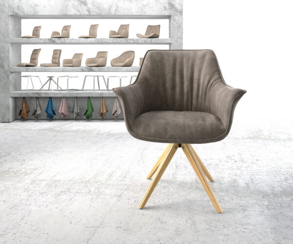 Jedálenská stolička Keila-Flex s opierkami mikrovlákno taupe vintage drevená podstava hranatá prírodná - Image 2