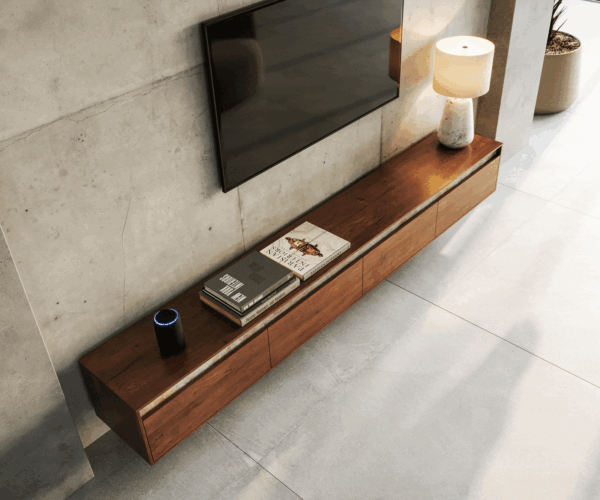 TV stolík Stonegrace 240 cm Akácia hnedá bridlica 4 dvierka výklopné - Image 4