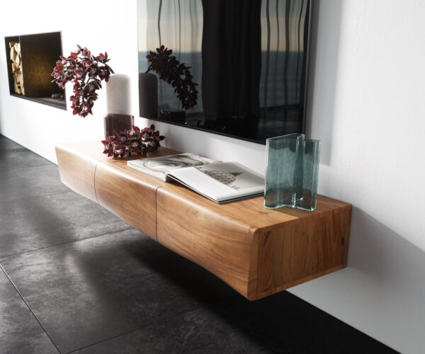 TV stolík Nový 145 cm prírodná akácia 3 dvierka na zavesenie - Image 2