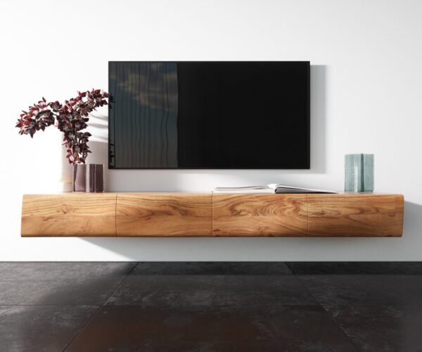 TV stolík Nový 175 cm prírodná akácia 4 dvierka na zavesenie - Image 4