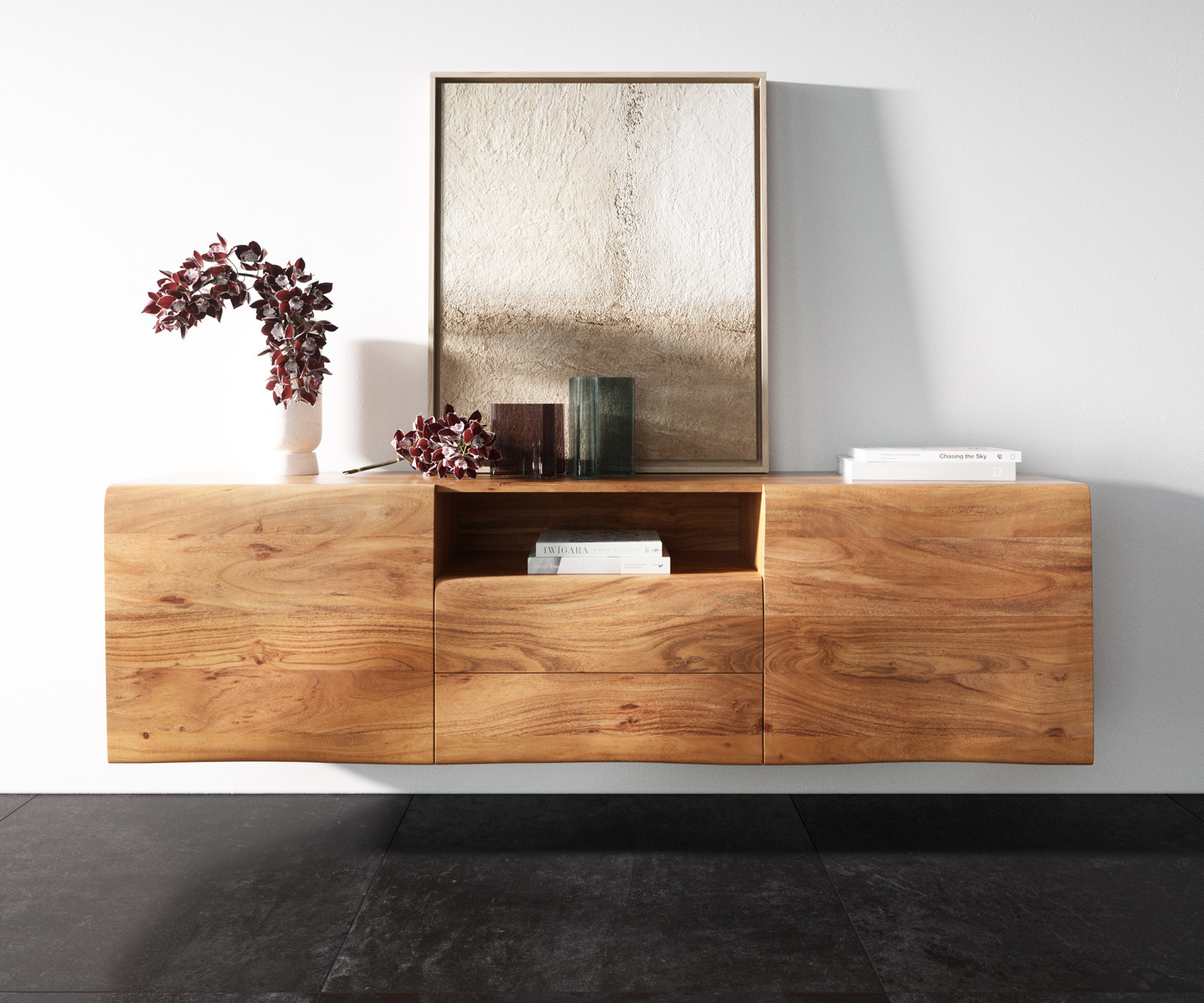 Komoda New Live-Edge 175 cm akácia prírodná 2 dvierka 2 zásuvky 1 priehradka závesná - Image 4