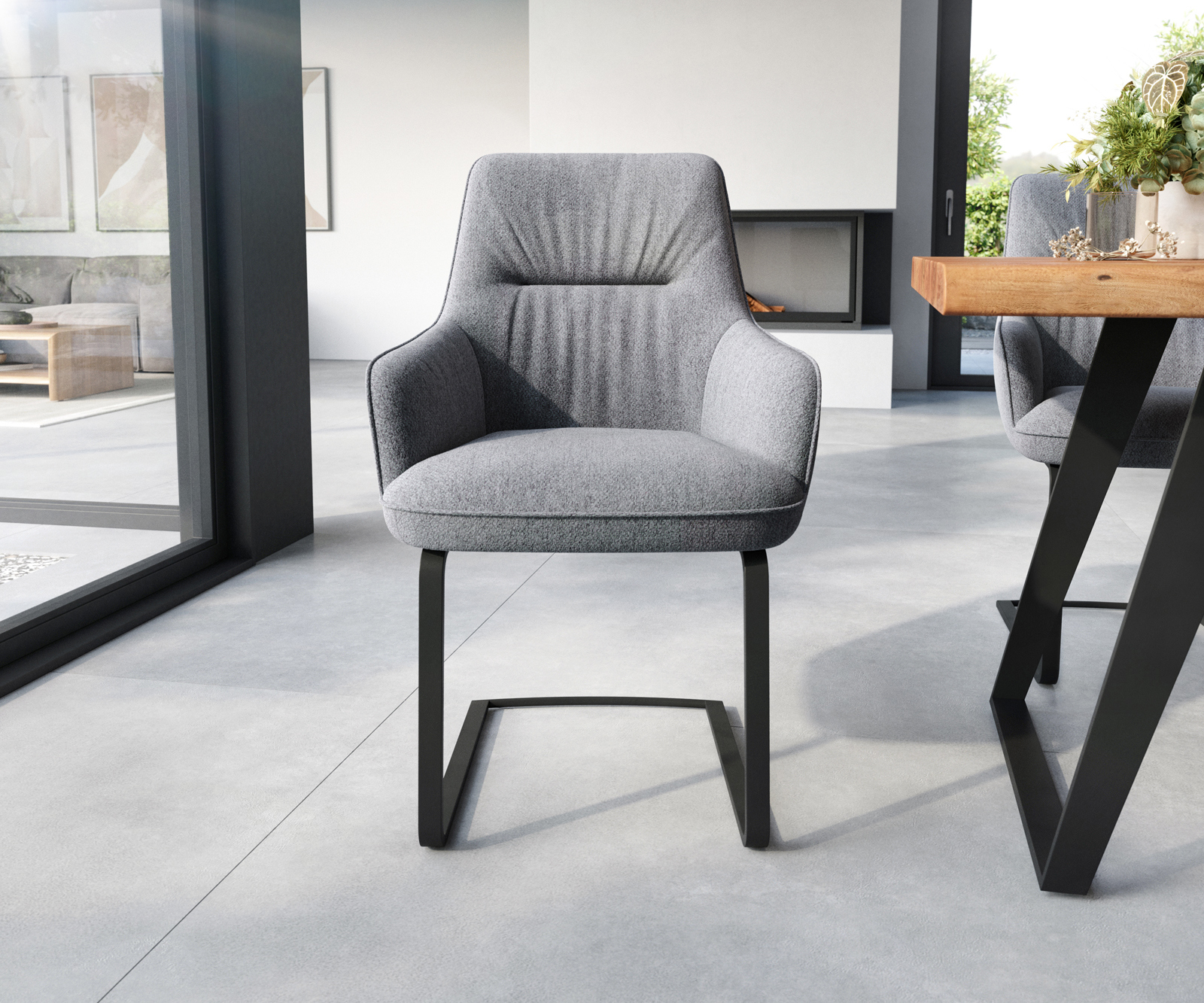 Jedálenská stolička Zelia-Flex s opierkami texturovaná látka svetlosivá jedálenská stolička plochá čierna vrecková pružina - Image 2